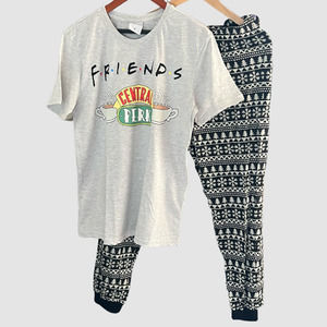 Friends TV Show Themed  Pajama Set Heather Gray & Black, NWOT- Size Medium